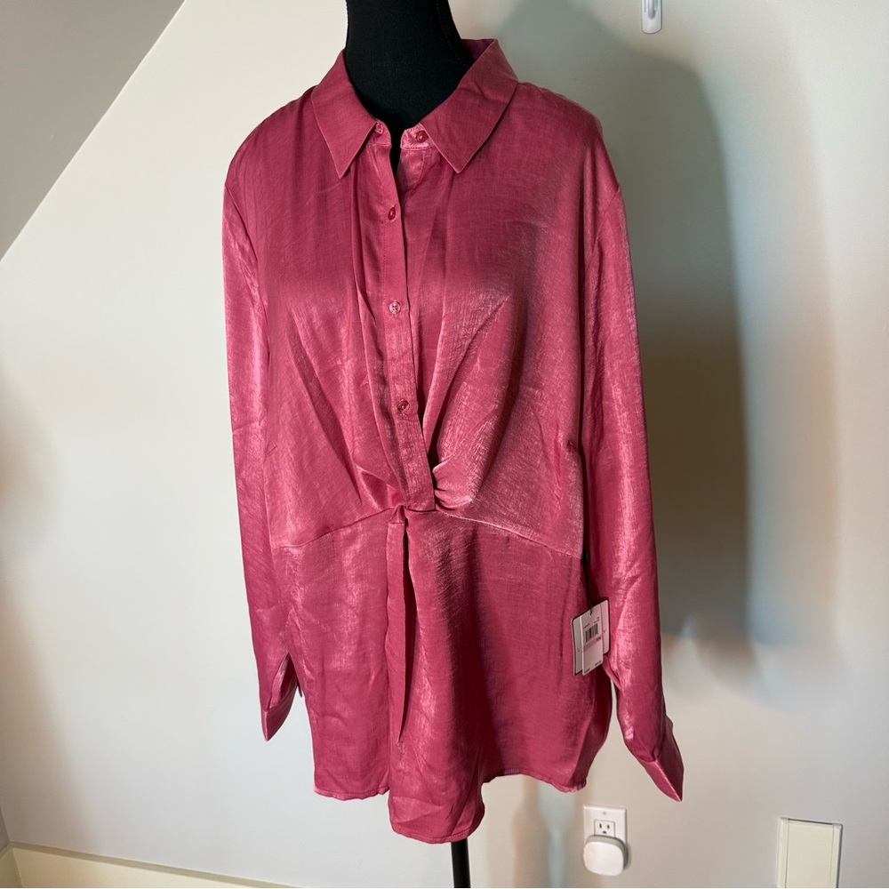 LAUNDRY BY SHELLI SEGAL New Pink Flowy Blouse Button Down Satin Plus Size 22W - Picture 4 of 15